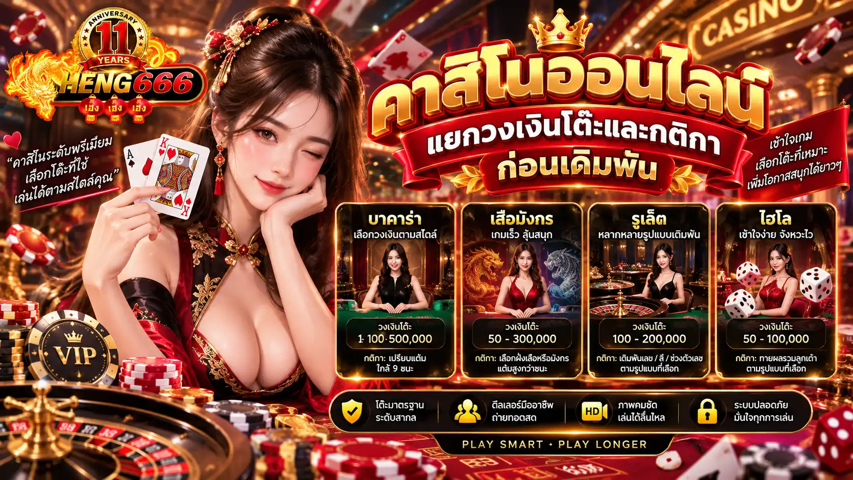 heng666 คาสิโนออนไลน์ แยกวงเงินโต๊ะและกติกาก่อนเดิมพัน
